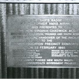 Nirimba Education Precinct handover - Plaque