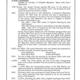 My Seven Hills Farm (Bella Vista), a Brief Chronology, Elizabeth Macarthur