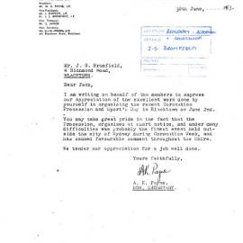 Letter from Blacktown Chamber of Commerce to John Sidney Blomfield, 1953