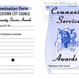 Blacktown City Council Community Service Awards - entry form