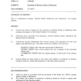 Renaming of Railway Parade, Blacktown, 1995