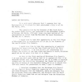 Blacktown City Council - Mayoral Minute 1 Proclamation of Blacktown City, 1979