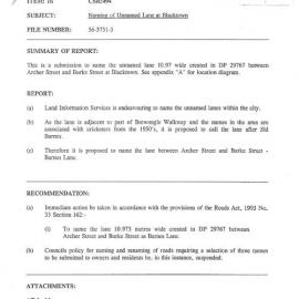  Naming of Barnes Lane, Blacktown