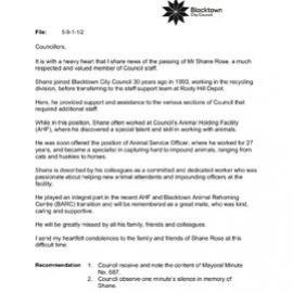 Shane Rose (Mayoral Minute No 687), 2023