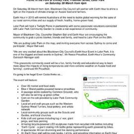 Earth Hour Twilight Picnic, Lalor Park,  2015