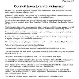 Council Takes Torch to Incinerator, 2017