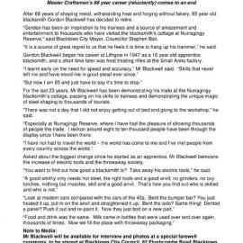 Retirement of Gordon Blackwell, Nurragingy Blacksmith, 2015