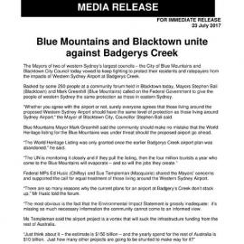 Blue Mountains and Blacktown Unite Against Badgerys Creek, 2017