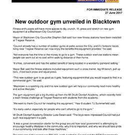 Installation of Outdoor Gym Equipment, Tregear Reserve, 2017