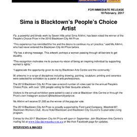 Blacktown People's Choice Artist, Sima Alikhni, 2017