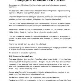 Blacktown City Council Ratepayers Incentive, 2015