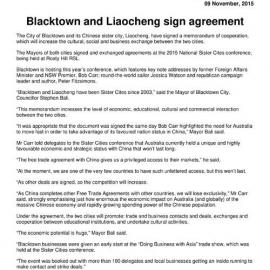 Blacktown and Liaocheng Sister Cities Agreement, 2015