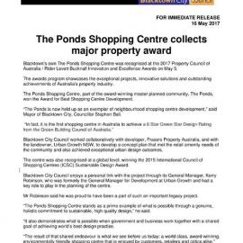 The Ponds Shopping Centre Collects Major Property Award, 2017