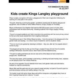 Kids Create Kings Langley Playground, Twin Willow Reserve, 2017