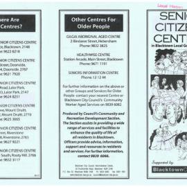 Senior Citizens Centres in the Blacktown Local Government Area, 2000 