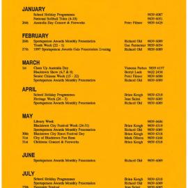 Blacktown City Council Special Events Listing, 1998