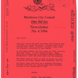 Blacktown City Council Ethnic Child Care Newsletter,  4/1994