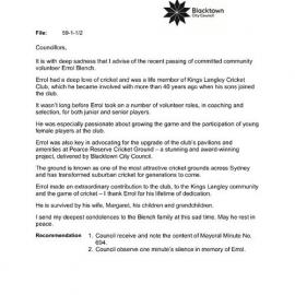 Errol Blench (Mayoral Minute No 694), 2023