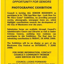 Photographic Exhibition for Seniors, 2000