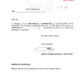 Blacktown City Council Historical Committee Meeting, May 1993