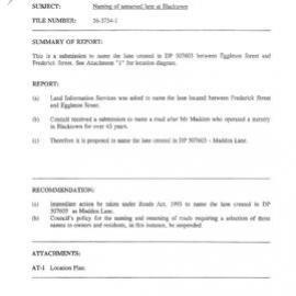  Naming of Madden Lane, Blacktown, 1996