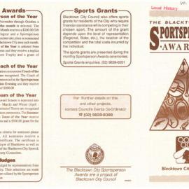 Blacktown City Sportsperson Awards Information, c 1990s