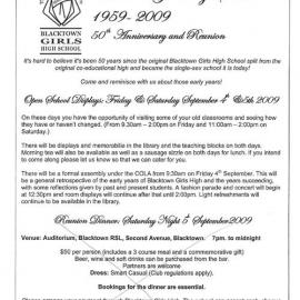 Blacktown Girls High School 50th Anniversary and Reunion, 2009