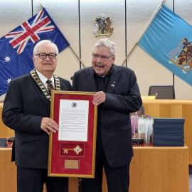 Uncle Danny Eastwood receiving Key to the City, 2023