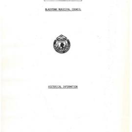Blacktown Municipal Council Historical Information, 1978