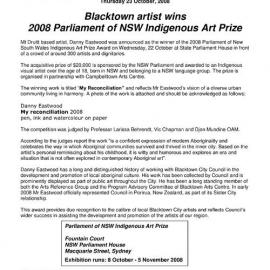 Blacktown Artist Wins 2008 Parliament of NSW Indigenous Art Prize