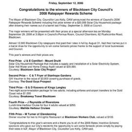 Blacktown City Council Rates Incentive Winners, 2008