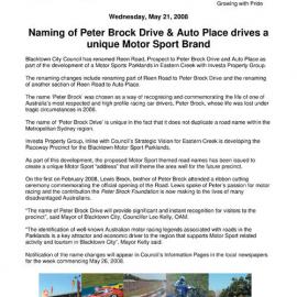Naming of Peter Brock Drive and Auto Place, 2008