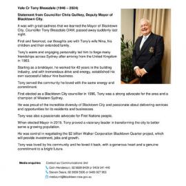 Vale Councillor Tony Bleasdale (1946-2024), 2024