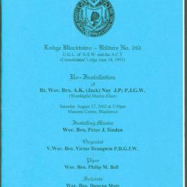 Lodge Blacktown Kildare No 393,  Re-installation A K (Jack) Nay, 1993