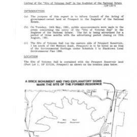 Listing of "Site of Veteran Hall" site in the Register of National Estate, 1991