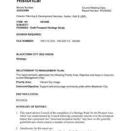 Draft Prospect Heritage Study Meeting Minutes, 2006