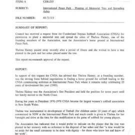 International Peace Park - Honouring Thelma Hainey, 1995