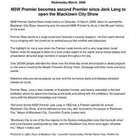 Blacktown City Show Opened by Premier Nathan Rees, 2009