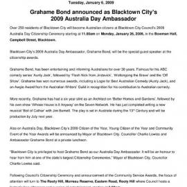 Grahame Bond Announced as Blacktown City's 2009 Australia Day Ambassador