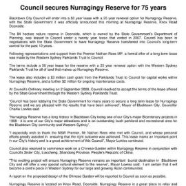 Council Secures Nurragingy Reserve for 75 Years, 2009