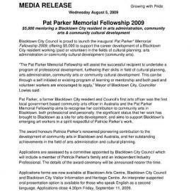 Pat Parker Memorial Fellowship, 2009