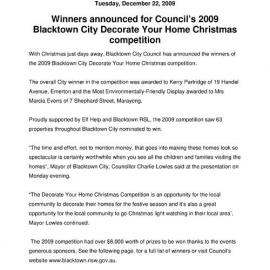 Winners of Blacktown City Decorate Your Home Christmas Competition, 2009