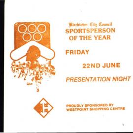 Blacktown City Sportsperson of the Year Ticket, 1984