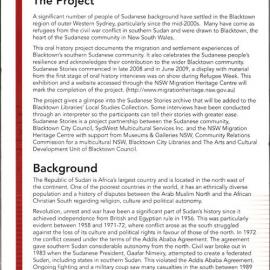 Sudanese Stories Oral History Project, 2008-2009