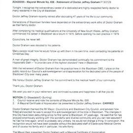 Retirement of Doctor Jeffrey Graham  (Mayoral Minute No 656), 2022