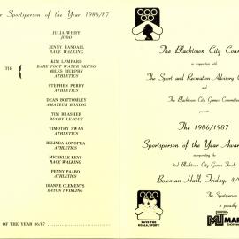 Blacktown City Sportsperson of the Year Award, 1986/1987