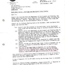 North West Sector - Heritage and Aboriginal Sites Studies, 1984