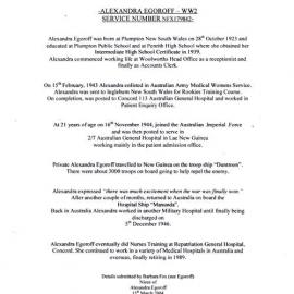 Alexandra Egoroff - WW2 Service Number NFX179842