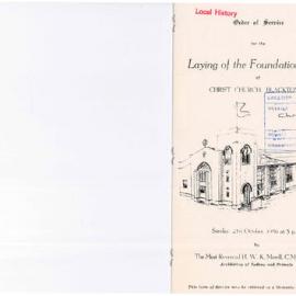 Order of Service, Laying of the Foundation Stone, Christ Church Anglican Church Blacktown, 1956