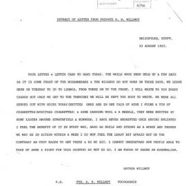 Extract of letter from Private Arthur Henry Willmot to his parents from Egypt, WWI
